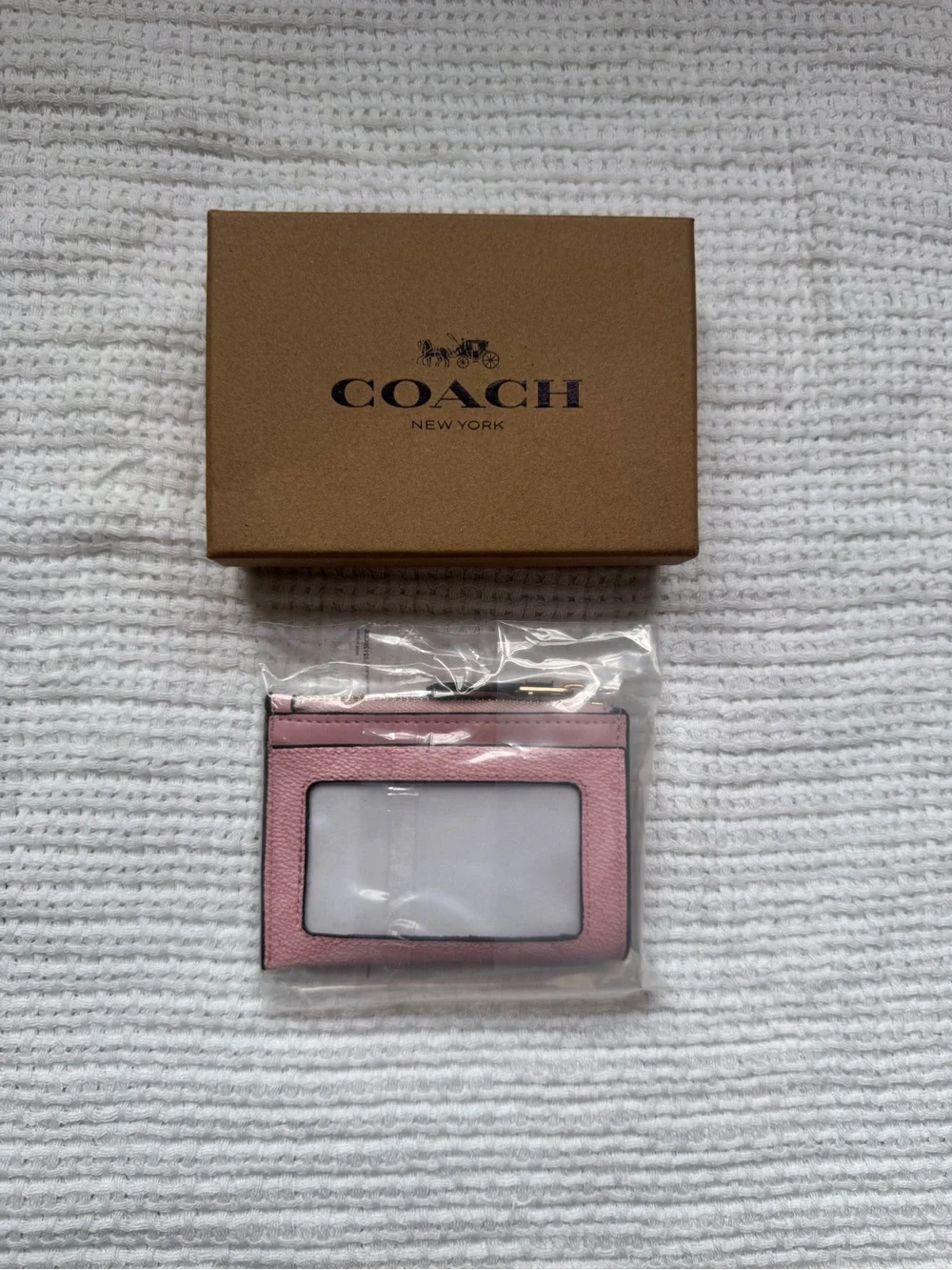 Coach Pink Leather Card Holder with Gold Logo